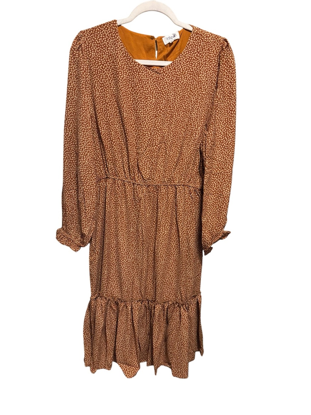 Smocked Waist Midi Dress in Rust Dots / Hearts Pockets Lined Prairie - Picture 3 of 9